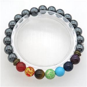 Chakra Bracelets with hematite, stretchy, approx 8mm dia