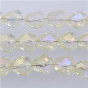 Chinese Crystal Glass Beads, faceted teardrop, lt.olive AB-color, approx 7-9mm, 60pcs per st