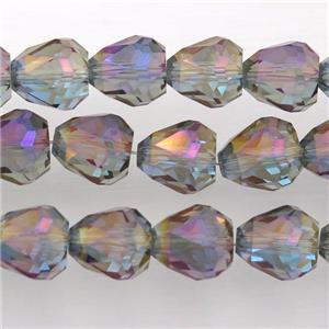 Chinese Crystal Glass Beads, faceted teardrop, rainbow, approx 7-9mm, 60pcs per st