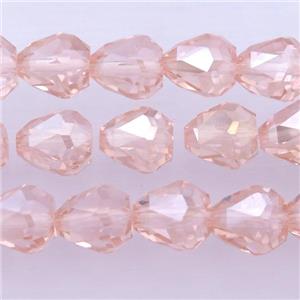 Chinese Crystal Glass Beads, faceted teardrop, pink, approx 7-9mm, 60pcs per st