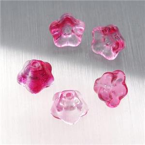 crystal glass flower beads, hotpink, approx 9mm