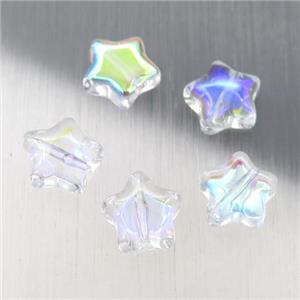 clear crystal glass star beads, AB-color electroplated, approx 8mm