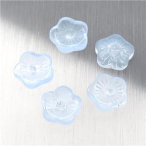 lt.blue jadeite glass flower capbeads, approx 8mm