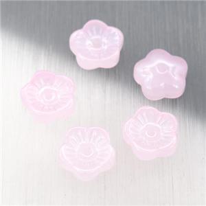 pink jadeite glass flower capbeads, approx 8mm