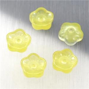 yellow jadeite glass flower capbeads, approx 8mm