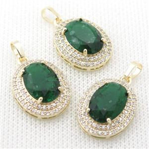 copper oval pendant paved zircon with green crystal glass, approx 16-21mm
