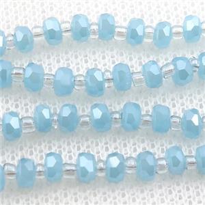 blue Jadeite Glass Beads, faceted rondelle, approx 4mm, 62cm length