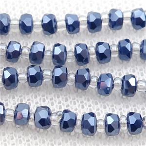 blue Crystal Glass Beads, faceted rondelle, approx 4mm, 62cm length