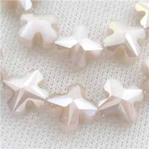 beige Crystal Glass cross Beads, approx 14mm, 50pcs per st