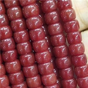 red Jadeite Glass beads, barrel, approx 8mm