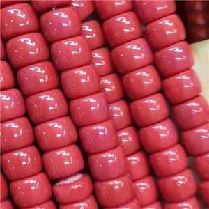 red Jadeite Glass beads, barrel, approx 8mm