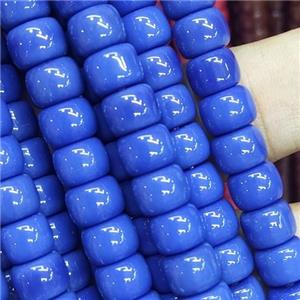 blue Jadeite Glass beads, barrel, approx 8mm