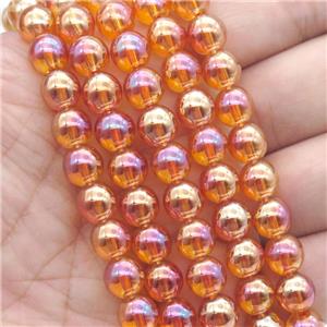 round Crystal Glass Beads, orange AB-color, approx 8mm dia