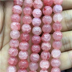 pink Crackle Glass round Beads, approx 8mm dia