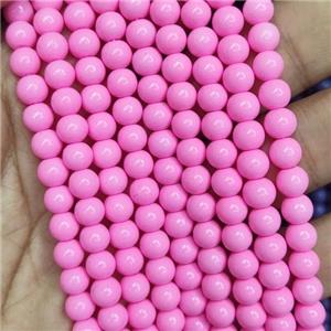 pink Lacquered Glass Beads, round, approx 8mm dia, 52pcs per st