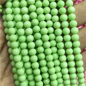 green Lacquered Glass Beads, round, approx 6mm dia, 70pcs per st