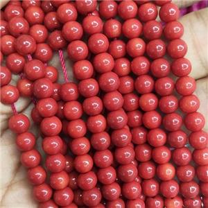 redCoral fire Lacquered Glass Beads, round, approx 6mm dia, 70pcs per st