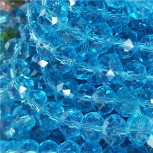 Aqua Chinese Crystal Glass Beads Faceted Rondelle, approx 8mm, 66pcs per st