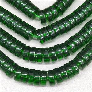 Green Crystal Glass Heishi Spacer Beads, approx 3x8mm, 94pcs per st