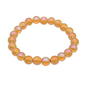 Orange Crystal Glass Bracelet Stretchy Smooth Round, approx 8mm dia