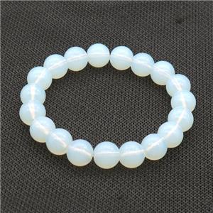 White Opalite Glass Bracelet Stretchy Smooth Round, approx 10mm dia