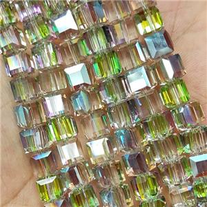 Green Crystal Glass Beads Faceted Cube, approx 8mm, 100pcs per st