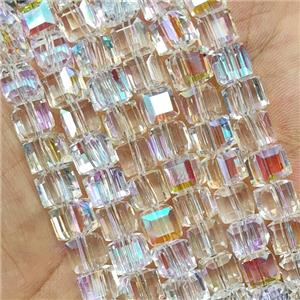 Clear Crystal Glass Beads Faceted Cube, approx 8mm, 100pcs per st