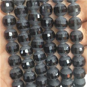 Round Black Crystal Glass Beads Matte Faceted, approx 10mm dia