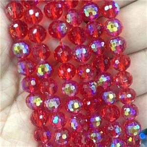 Crystal Glass Beads Faceted Round Red AB-Color, approx 10mm dia, 40pcs per st