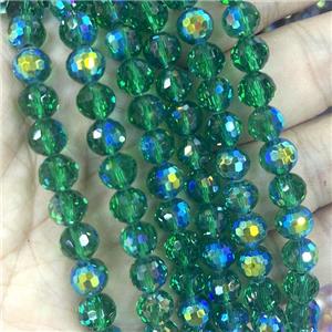 Crystal Glass Beads Faceted Round Green AB-Color, approx 8mm dia, 48pcs per st