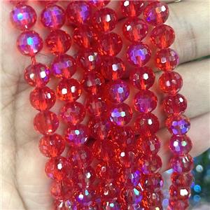 Crystal Glass Beads Faceted Round Red AB-Color, approx 8mm dia, 48pcs per st