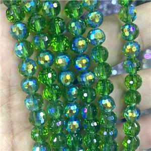 Crystal Glass Beads Faceted Round Green AB-Color, approx 8mm dia, 48pcs per st