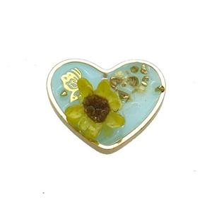 Blue Resin Heart Pendant Flower, approx 20mm