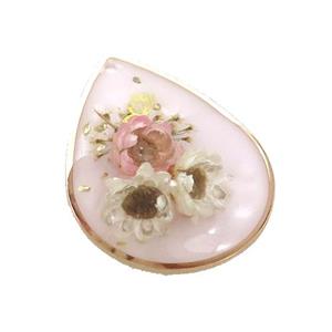 Pink Resin Teardrop Pendant Flower, approx 26-35mm