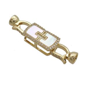 Copper Clasp Pave Shell Zircon Gold Plated, approx 10-18mm, 8-14mm