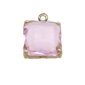 Pink Crystal Glass Square Pendant , approx 17x17mm