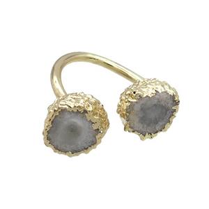 White Quartz Druzy Ring Gold Plated, approx 13mm, 18mm dia