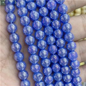 Blue Jadeite Glass Beads Smooth Round Electroplated, approx 8mm dia