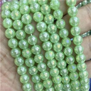 Green Jadeite Glass Beads Smooth Round Electroplated, approx 8mm dia