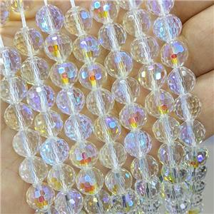 Chinese Crystal Glass Beads Clear Electroplated Faceted Round, approx 10mm