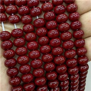 Jadeite Glass Beads DarkRed Dye Smooth Rondelle, approx 10mm