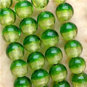 Green Foil Glass Round Beads Smooth, approx 12mm, 33pcs per st