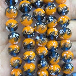 Lampwork Glass Round Beads Smooth Orange, approx 12mm, 33pcs per st