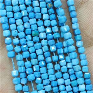 Natural Howlite Turquoise Cube Beads Blue Dye, approx 3mm