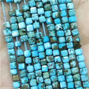 Natural Howlite Turquoise Cube Beads Blue Dye, approx 3mm