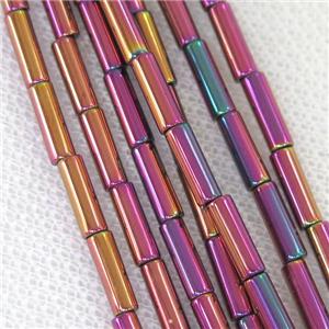 Hematite tube beads, purplepeach electroplated, approx 3x9mm