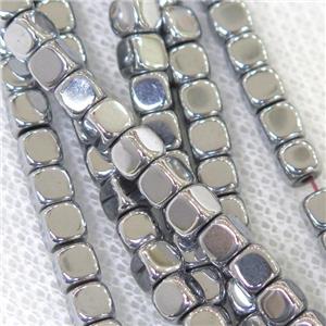 Hematite cube beads, platinum plated, approx 3.7mm