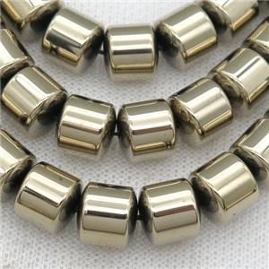 Hematite tube beads, pyrite color, approx 4mm