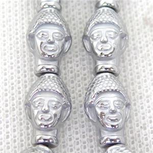 Hematite buddha Beads, platinum plated, approx 9-14mm