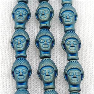 matte Hematite buddha beads, green electroplated, approx 9-14mm